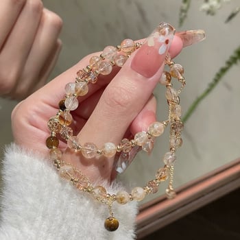 Geometrijska narukvica od citrin kristala, dvostruka petlja, elektroplatiranje – originalni dizajn za žene