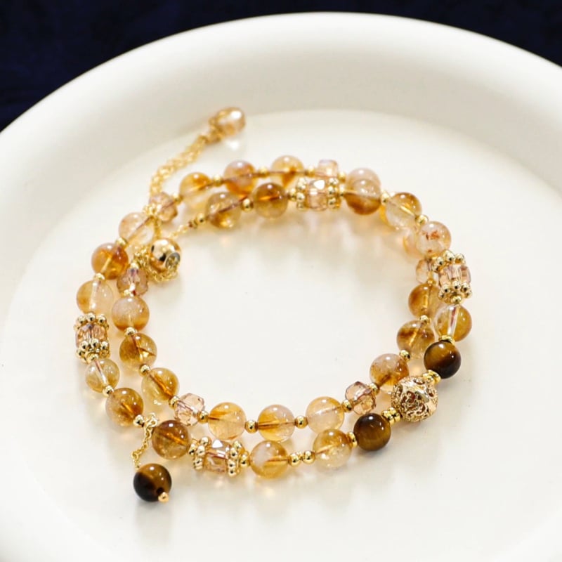 Geometrijska narukvica od citrin kristala, dvostruka petlja, elektroplatiranje – originalni dizajn za žene