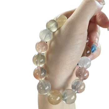 Kristalna narukvica s krznom zeca, polirane perle, unisex, proljeće 2025 izdanje