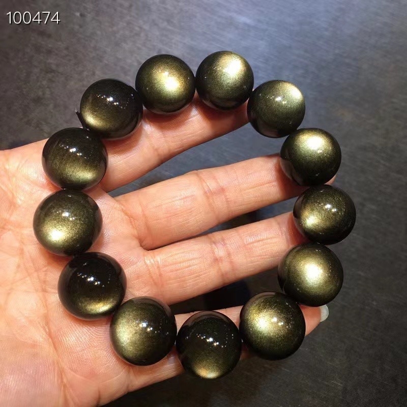 Narukvica od obsidijana, polirani završetak, geometrijski dizajn, unisex