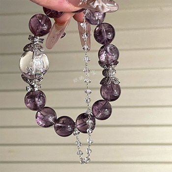 Βραχιόλι με αμέθυστο κρύσταλλο και κρυσταλλικά στοιχεία, κυκλοφορία άνοιξης 2025, στυλ ελαφριάς πολυτέλειας