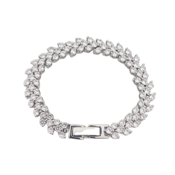 Гривна за жени от медна основа, сърцевидна форма и пълни диамантени кристали — модерен стил