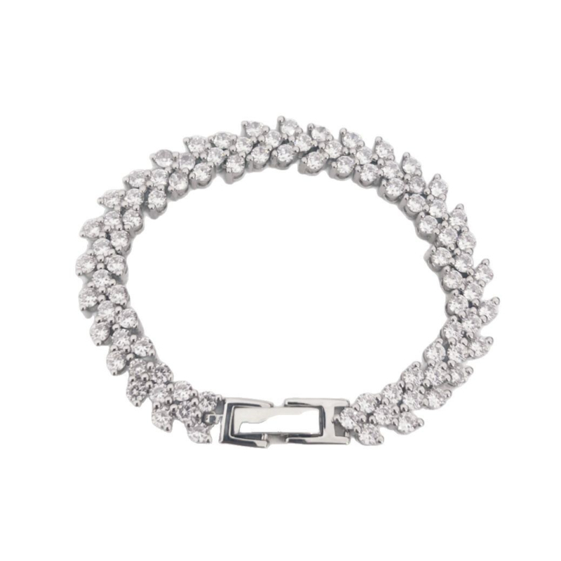 Гривна за жени от медна основа, сърцевидна форма и пълни диамантени кристали — модерен стил