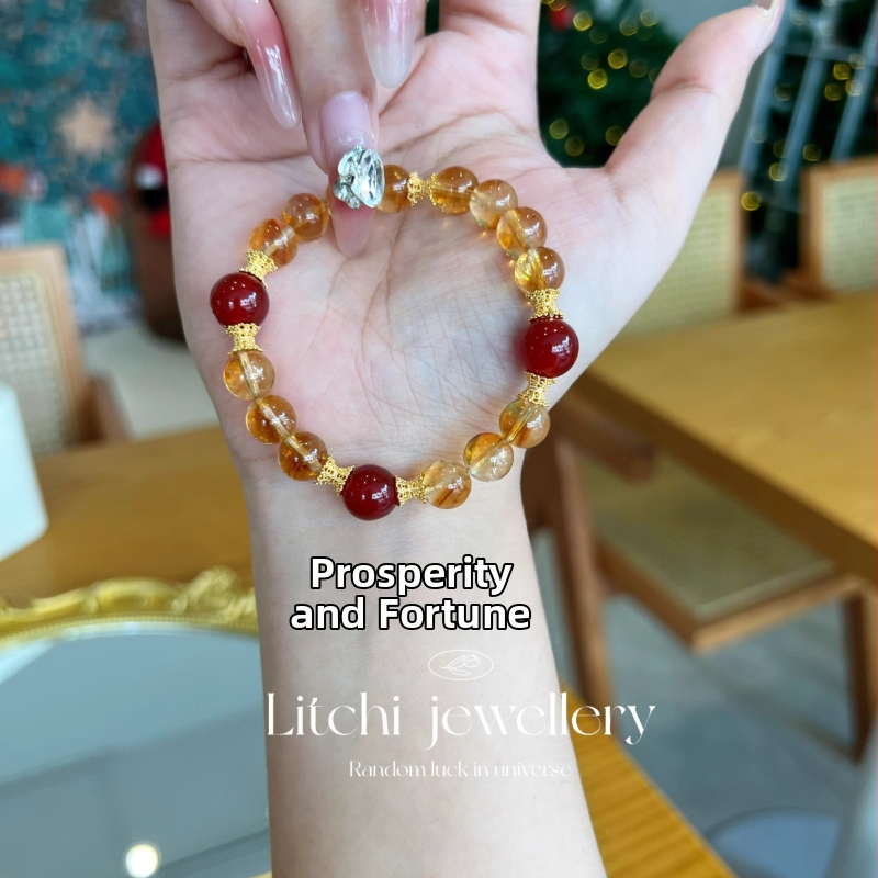 Apyrankė | Citrino kristalas, agatų karoliukai, lydinio detalės, originalus dizainas, kinų stilius