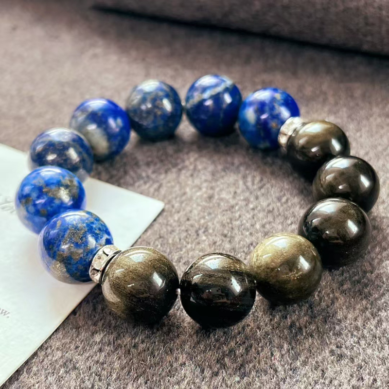 Női karkötő lápisz lazuli-ból, kézzel készített, geometriai stílus, irodalmi retro dizájn