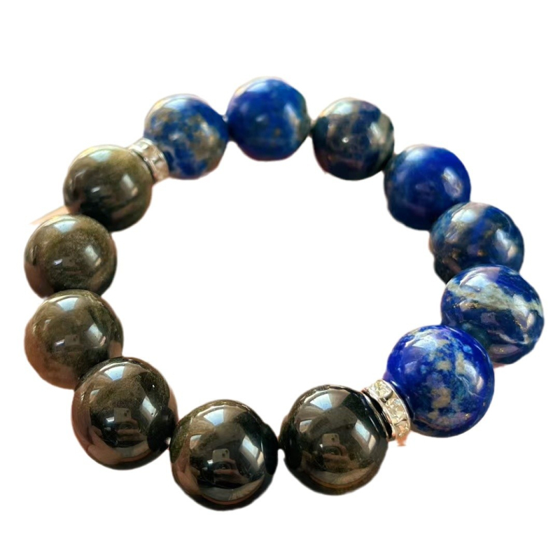 Női karkötő lápisz lazuli-ból, kézzel készített, geometriai stílus, irodalmi retro dizájn