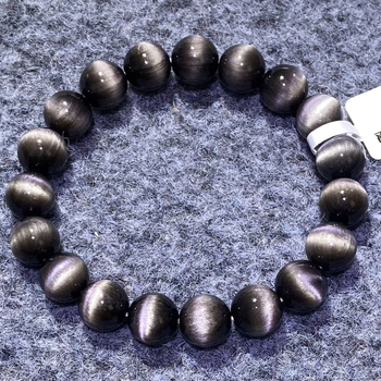 Prirodni obsidian s mačjim okom, zlatno-srebreni sjaj, unisex narukvica