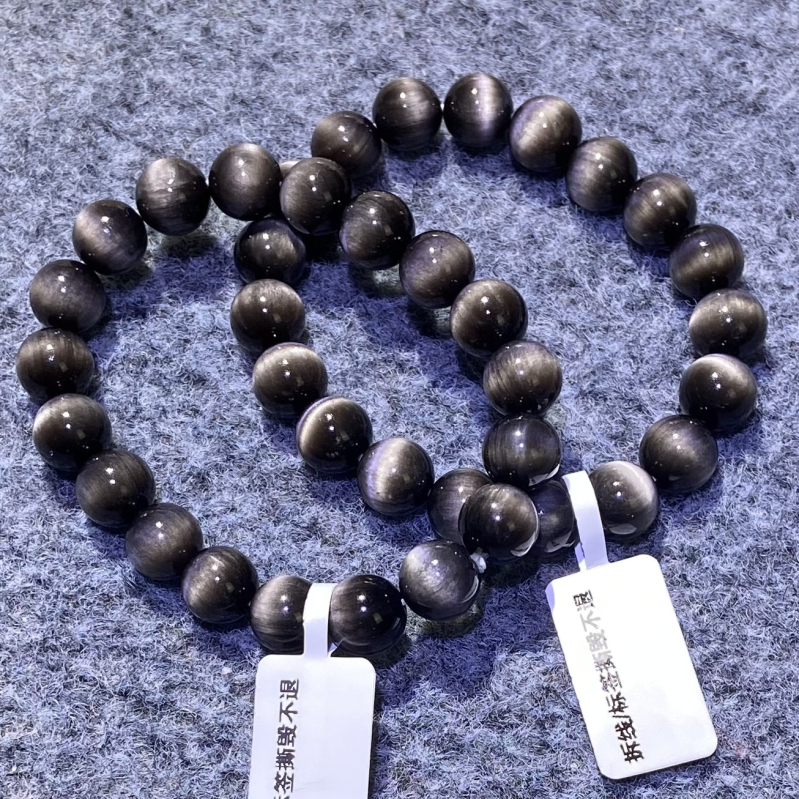 Prirodni obsidian s mačjim okom, zlatno-srebreni sjaj, unisex narukvica