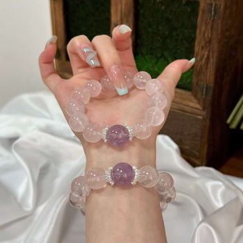 Βραχιόλι με ροζ χαλαζία και αμέθιστο, επιχρυσωμένος χαλκός, βιντάζ στυλ