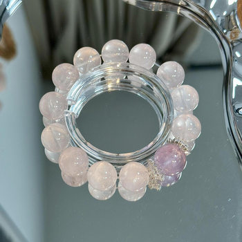 Βραχιόλι με ροζ χαλαζία και αμέθιστο, επιχρυσωμένος χαλκός, βιντάζ στυλ