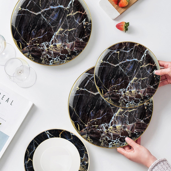 Set de farfurii plate bone china, în stil Nordic, rotund, cu modele multiple, inclus cană de lapte și ceașcă de cafea