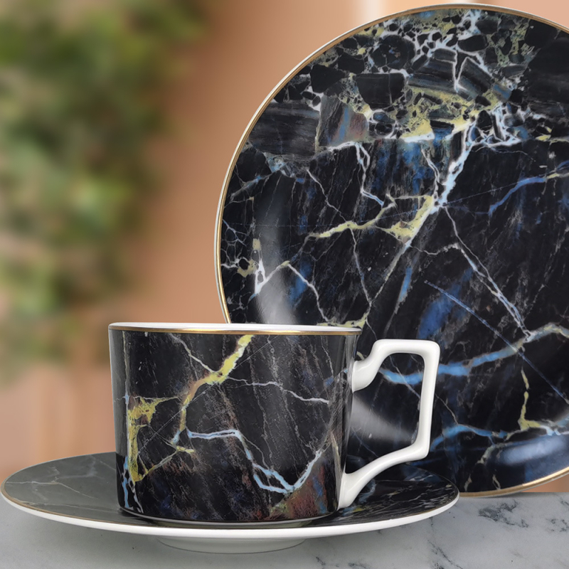 Set de farfurii plate bone china, în stil Nordic, rotund, cu modele multiple, inclus cană de lapte și ceașcă de cafea