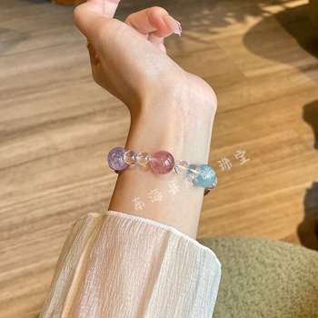 Βραχιόλι με Citrine κρύσταλλο και πλευρικούς Αμέθιστους, διακοσμητικά κρύσταλλα, Little Fresh στυλ, κυκλοφορία άνοιξη 2025