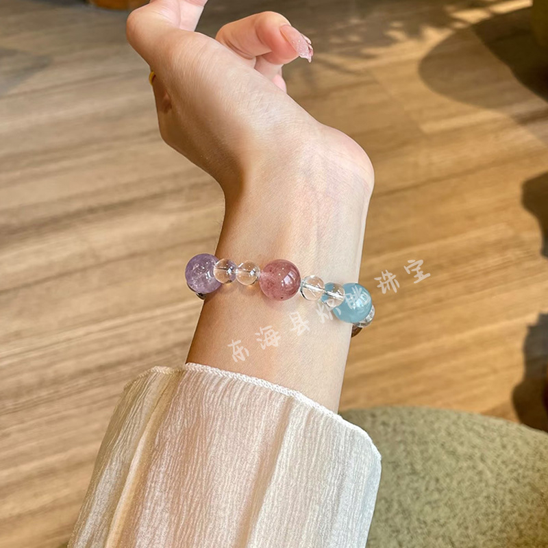 Βραχιόλι με Citrine κρύσταλλο και πλευρικούς Αμέθιστους, διακοσμητικά κρύσταλλα, Little Fresh στυλ, κυκλοφορία άνοιξη 2025