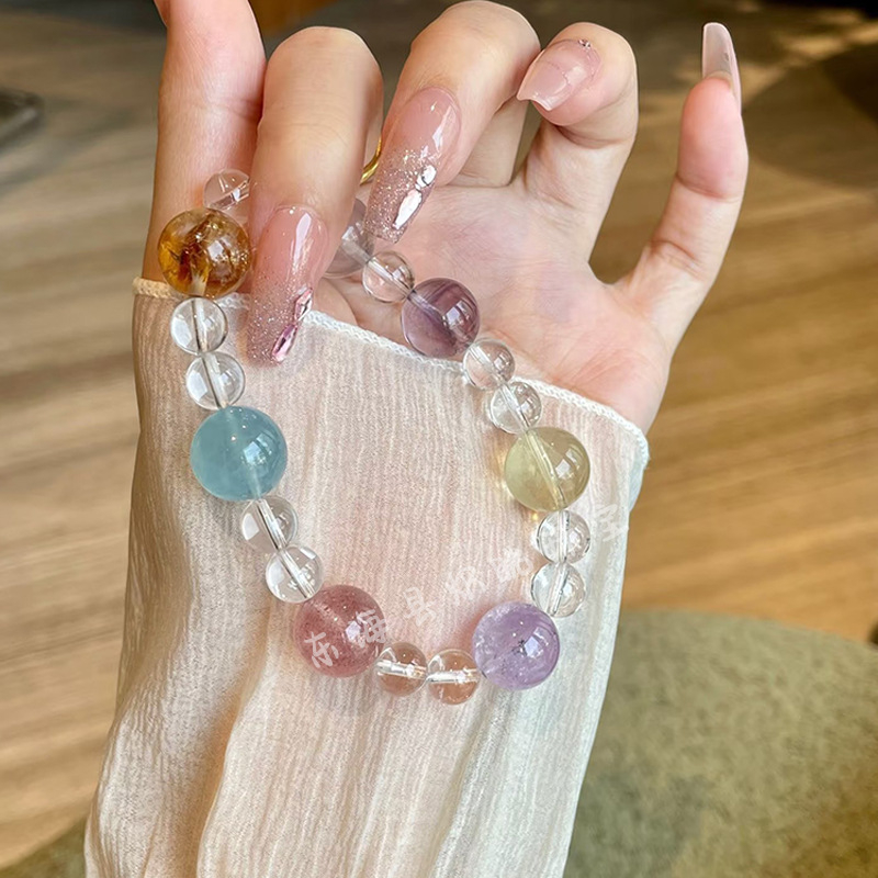 Βραχιόλι με Citrine κρύσταλλο και πλευρικούς Αμέθιστους, διακοσμητικά κρύσταλλα, Little Fresh στυλ, κυκλοφορία άνοιξη 2025