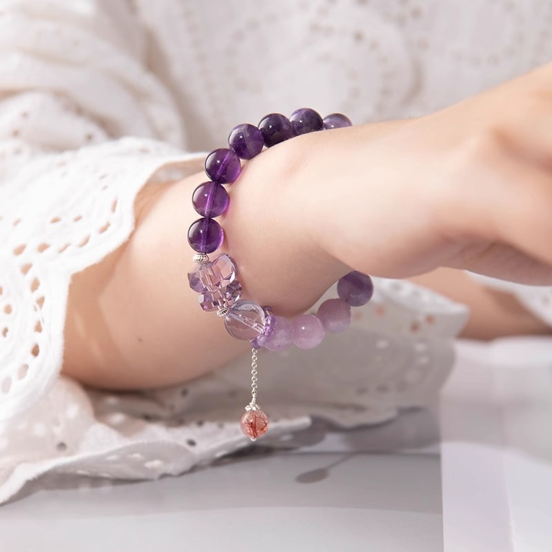 Prirodni ametistni narukvica s dizajnom devet ljubičastih plamenova za žene u godini zodijaka, autentična ljubičasta narukvica, dar studenticama