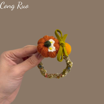 CONGRUO Elastică de păr pentru copii din lână – handmade, motiv dovleac, stil nișă, elasticitate înaltă