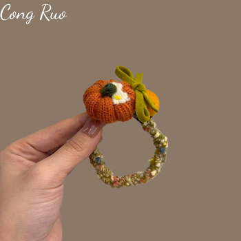 CONGRUO Elastică de păr pentru copii din lână – handmade, motiv dovleac, stil nișă, elasticitate înaltă