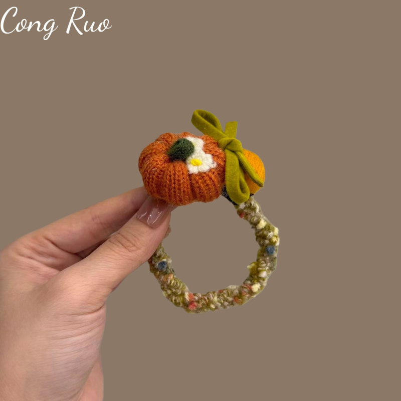 CONGRUO Elastică de păr pentru copii din lână – handmade, motiv dovleac, stil nișă, elasticitate înaltă