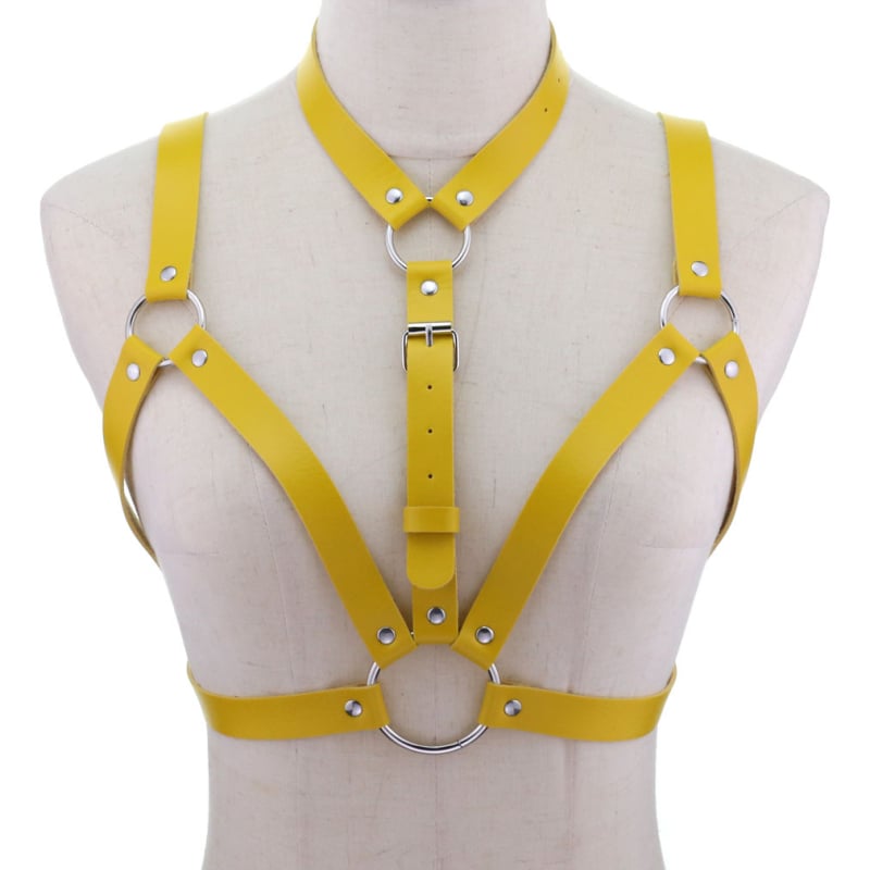 PU кожен колан-корсет с интегрирана яка и презрамки за рамене, кръстосан дизайн, регулиeма дължина, унисекс