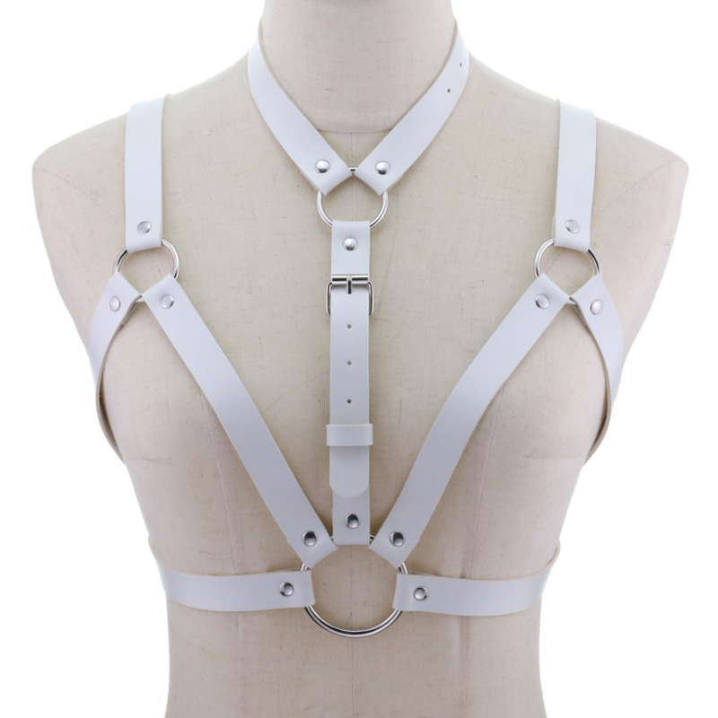 PU кожен колан-корсет с интегрирана яка и презрамки за рамене, кръстосан дизайн, регулиeма дължина, унисекс