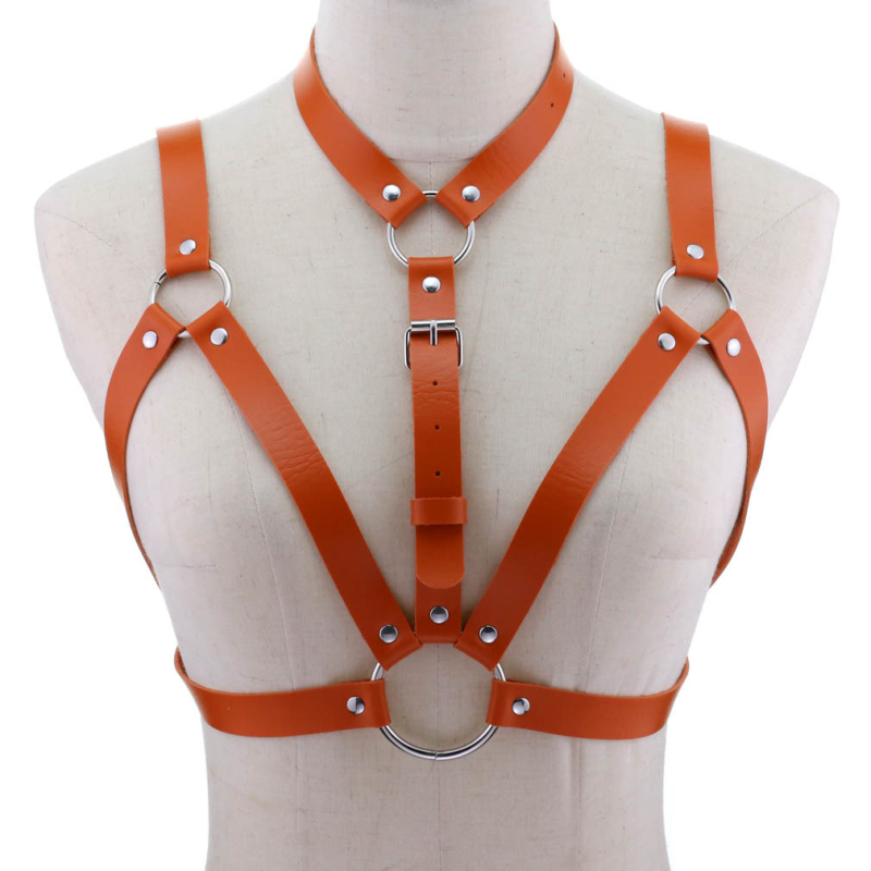 PU кожен колан-корсет с интегрирана яка и презрамки за рамене, кръстосан дизайн, регулиeма дължина, унисекс