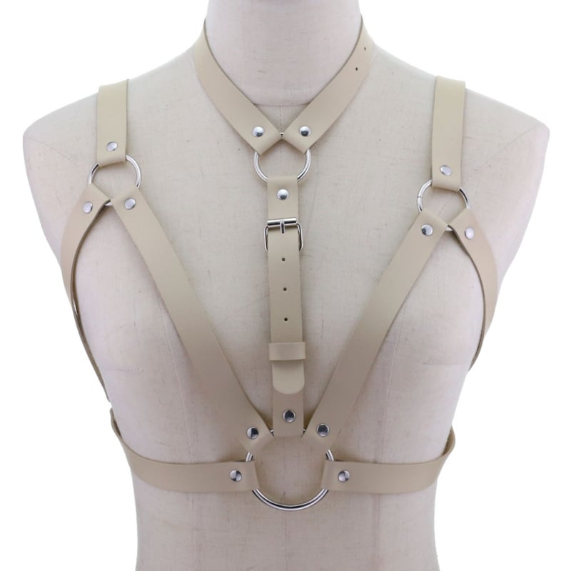 PU кожен колан-корсет с интегрирана яка и презрамки за рамене, кръстосан дизайн, регулиeма дължина, унисекс