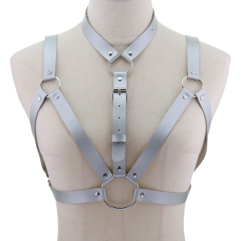 PU кожен колан-корсет с интегрирана яка и презрамки за рамене, кръстосан дизайн, регулиeма дължина, унисекс