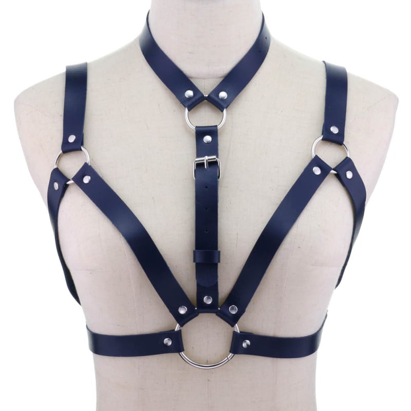 PU кожен колан-корсет с интегрирана яка и презрамки за рамене, кръстосан дизайн, регулиeма дължина, унисекс