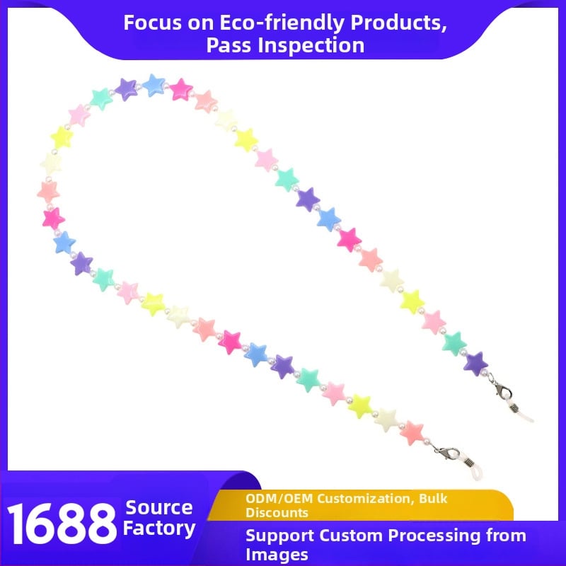 Vaikų kaukės ir akinių grandinė, penkiakampė žvaigždė, akrilas, rankų darbas