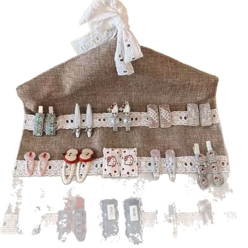 Rankų darbo didelis pakabinamas plaukų aksesuaras: plaukų segtukas ir virvelė iš medvilnės-lino, geometrinis raštas, mišrios spalvos, Princese serija, vaikams