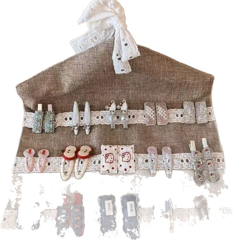 Rankų darbo didelis pakabinamas plaukų aksesuaras: plaukų segtukas ir virvelė iš medvilnės-lino, geometrinis raštas, mišrios spalvos, Princese serija, vaikams