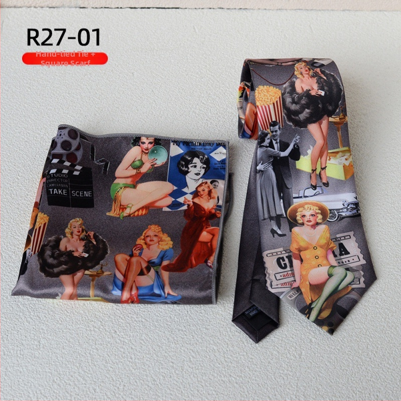 Muški set kravate i džepne maramice s karikaturističkim uzorkom — poliester-saten, stil strelica, tisak