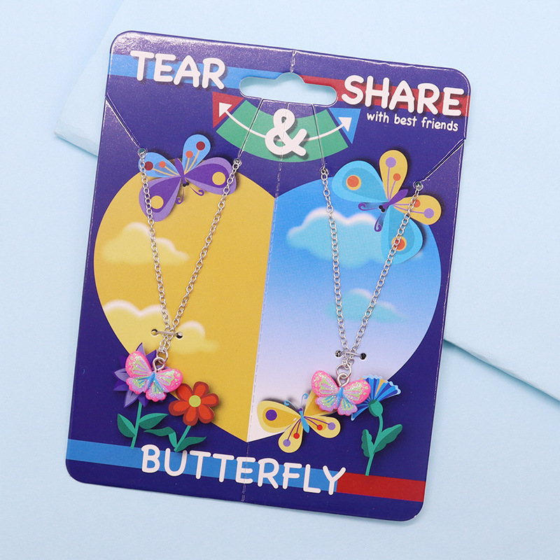 Vaikų drugelių kaklo papuošalas – plastmasė/derva, Drugelio dizainas, Dviejų dalių rinkinys, Tinka 6–10 metų ir 10+ metų vaikams