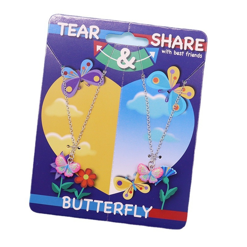 Vaikų drugelių kaklo papuošalas – plastmasė/derva, Drugelio dizainas, Dviejų dalių rinkinys, Tinka 6–10 metų ir 10+ metų vaikams