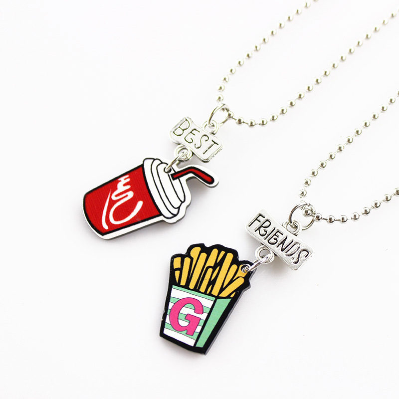 Колие с хранителен мотив и детски карикатурен стил; материал: сплав + акрил; модел: храна; верига: мъниста