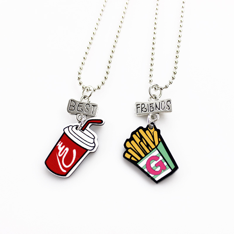 Колие с хранителен мотив и детски карикатурен стил; материал: сплав + акрил; модел: храна; верига: мъниста