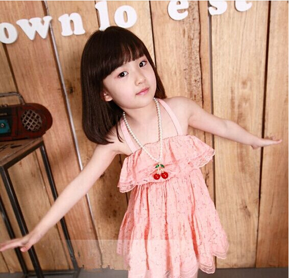 Детско колие с перли, корейски стил, мотив череши, ръчно изработено, медальон от сплав