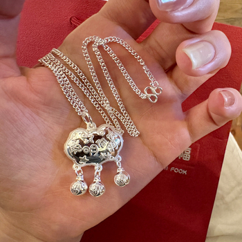 Бебешко колие от 999 сребро с амулет за дълголетие, ръчна изработка, винтовидна верига и медальон с форма животно/зодия