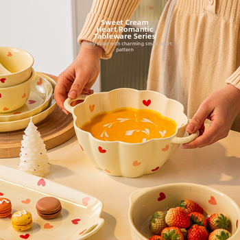 Set de boluri din porțelan cu model Love, culoare sub glazură, formă neregulată, compatibil cu microunde, stil modern minimalist