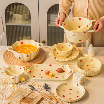 Set de boluri din porțelan cu model Love, culoare sub glazură, formă neregulată, compatibil cu microunde, stil modern minimalist