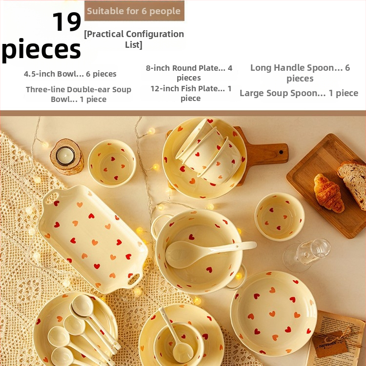 Set de boluri din porțelan cu model Love, culoare sub glazură, formă neregulată, compatibil cu microunde, stil modern minimalist