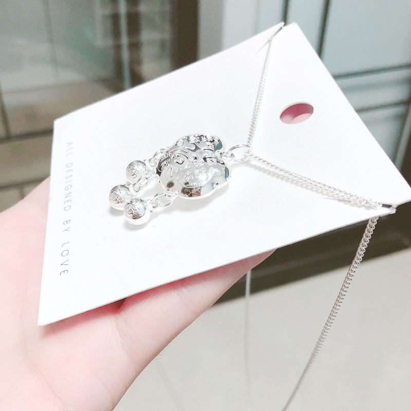 Бебешко сребърно медальонче със символ на дълголетие, S9999 чисто сребро, странична верижка, ръчно изработено, за деца до 10 години