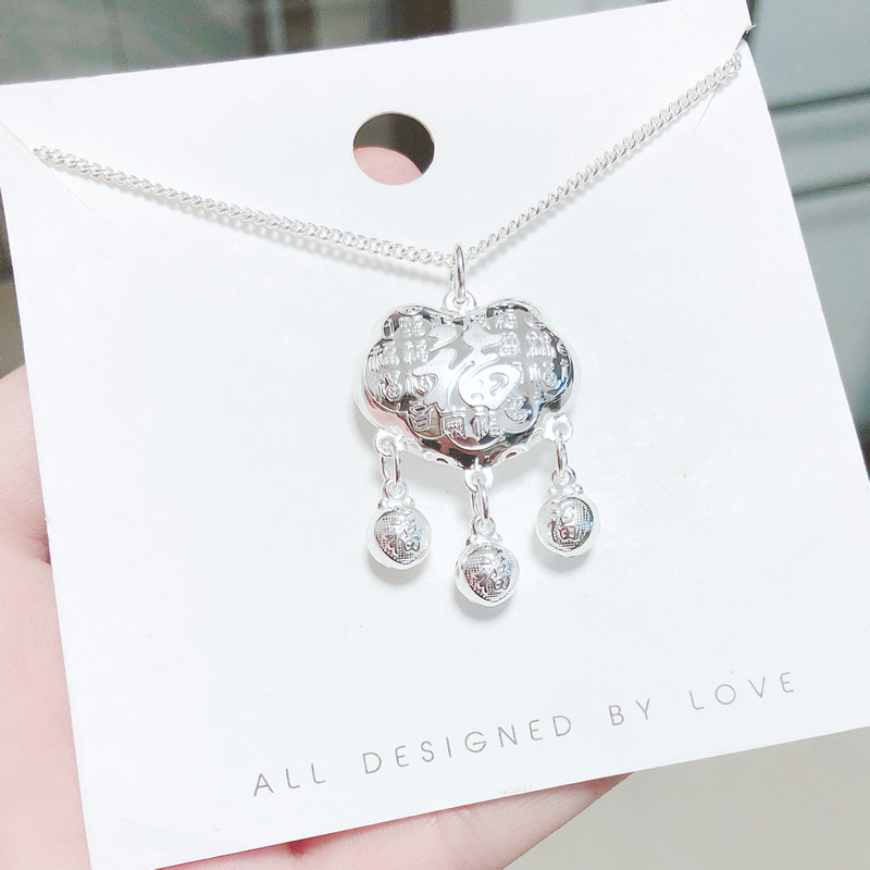 Бебешко сребърно медальонче със символ на дълголетие, S9999 чисто сребро, странична верижка, ръчно изработено, за деца до 10 години