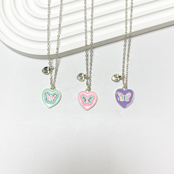 Колие от сплав със сърцевидна висулка, детски карикатурен стил, змийска верига, удължение до под 10 см