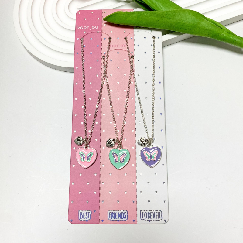 Колие от сплав със сърцевидна висулка, детски карикатурен стил, змийска верига, удължение до под 10 см