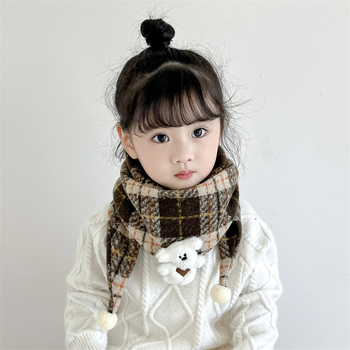 Vaikiškas trikampis šalikas iš poliesterio su languotu raštu, šilta rudens ir žiemai, tinkama pasivaikščiojimams