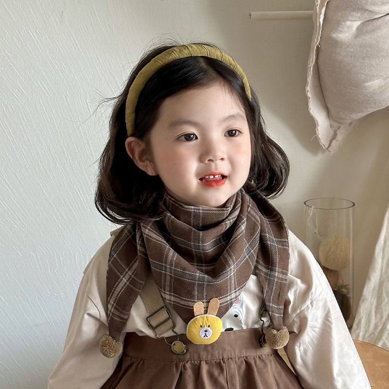 Vaikiškas trikampis šalikas iš poliesterio su languotu raštu, šilta rudens ir žiemai, tinkama pasivaikščiojimams