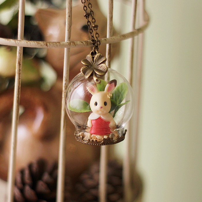 Колие с мотив зайче, ретро ръчно изработено, пластмаса/смола, електроплакиране, стил: мультяшен/детски, модел: животно