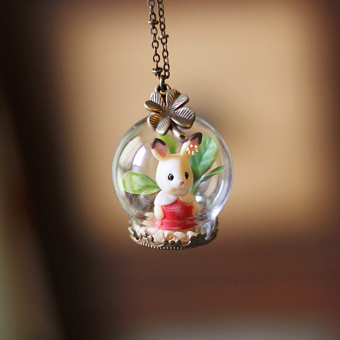 Колие с мотив зайче, ретро ръчно изработено, пластмаса/смола, електроплакиране, стил: мультяшен/детски, модел: животно